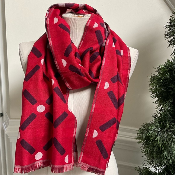 Talbots Red Lattice Dot Scarf - Picture 3 of 4